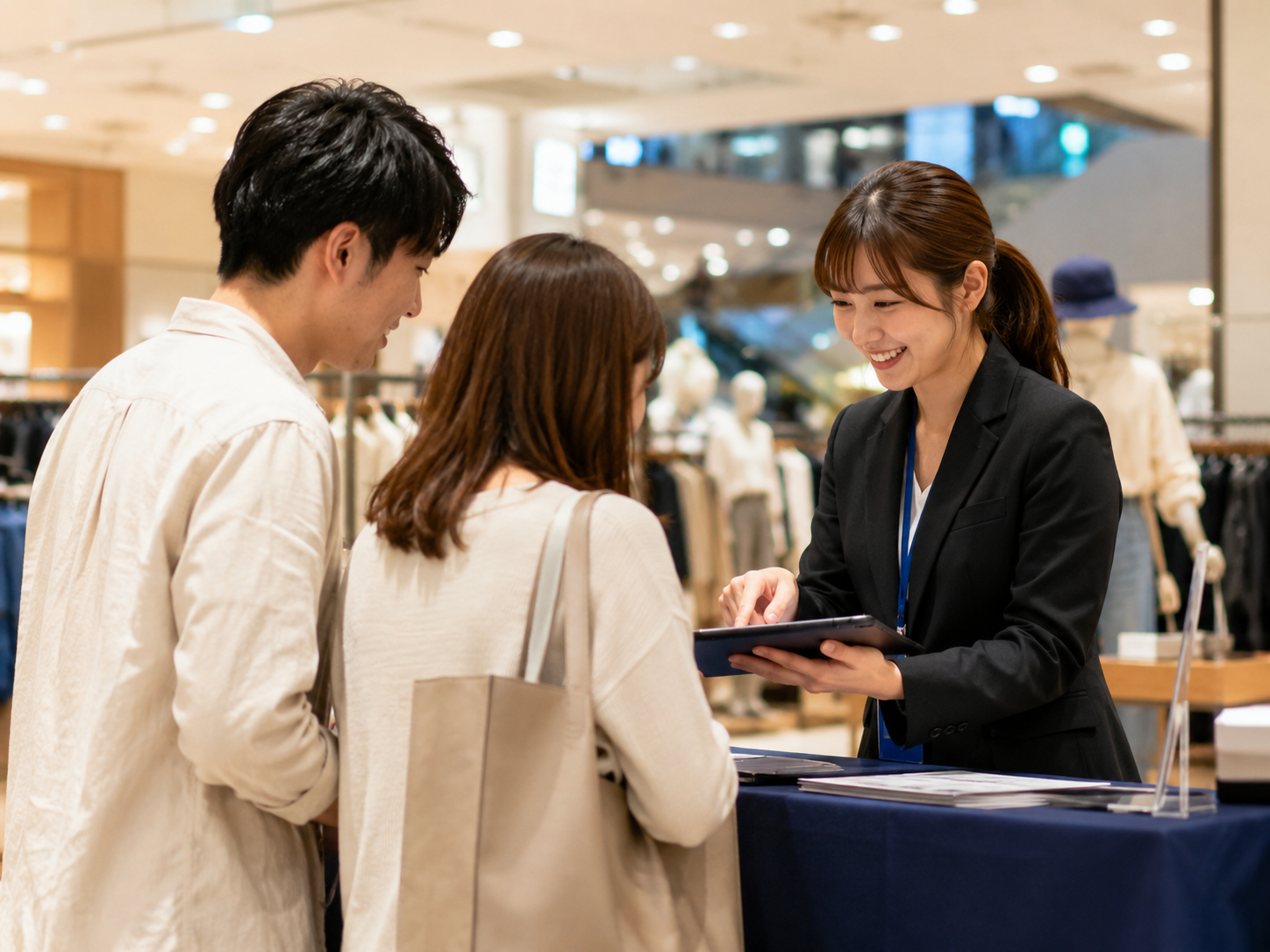 通信会社の会員獲得イベントで接客する様子
